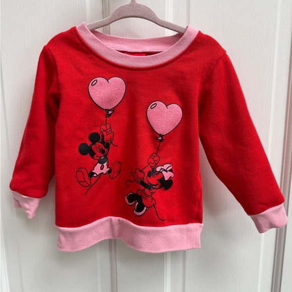 Disney 3T Girls Red and Pink Mickey & Minnie Mouse Valentine’s Day Sweatshirt - Picture 1 of 4